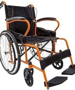 Lightweight Elderly Wheelchair Folding Self Propelled Wheelchair Portable Steel Tube Travel Transport Chair for Independence or Caretaker Convenience Wheel Chair