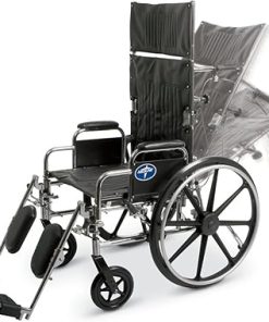 Medline Reclining Wheelchair, Wide Seat, Desk Length Arms, Elevating Legrests, Chrome Frame Seat 7 X 20 inches, Black, 1 Count 2