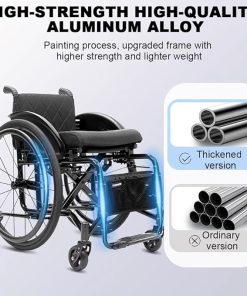 Lightweight Sports Wheelchair, Foldable Silent Wheelchair, Self-Propelled Wheelchair with Load Capacity of 100Kg, Aluminum Alloy Portable Wheelchair with Padded Seat and Backrest,B 2