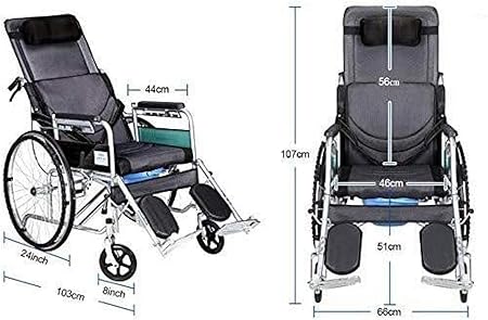 MaGiLL Fully Lying Elderly Home Portable Transport Wheelchair Lightweight Folding Portable Home Transport Wheelchair Portable Aluminum Alloy Puncture Collision Travel Transit Chair for Elderly 2