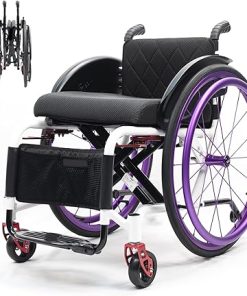 Handicapped Wheelchair with 24″ Wheels – Self Propelled Transit Travel Chair – Foldable Portable Trolleys(Purple,Seat Width 34cm) Handicapped Wheelchair with 24″ Wheels – Self Propelled Transit Travel Chair – Foldable Portable Trolleys(Purple,Seat Width 34cm)