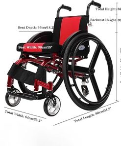 Sports and Leisure Wheelchair, Sports Adult Self-propelled Lightweight Folding Aluminum Alloy Shock-Absorbing Wheelchair, Trolley Driving Medical Treatment with Removable Rear Wheels (Color : Red) 2