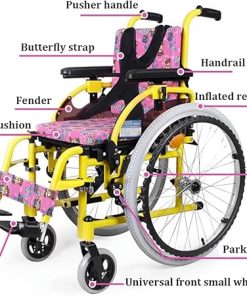 Cerebral Palsy Children’s Wheelchair, Self-Propelled Wheelchairs, Aluminum Alloy Frame,Adjustable Small Foldable Lightweight Wheelchair,Auxiliary Nursing and Transportation Tool 2